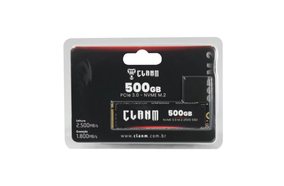 SSD M2 CLANM, 500GB, PCIe 3.0, Leitura: 2500MB/s, Gravação: 1800MB/s, Preto
