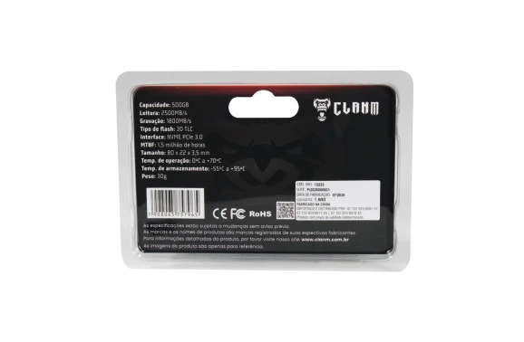 SSD M2 CLANM, 500GB, PCIe 3.0, Leitura: 2500MB/s, Gravação: 1800MB/s, Preto - Imagem 2
